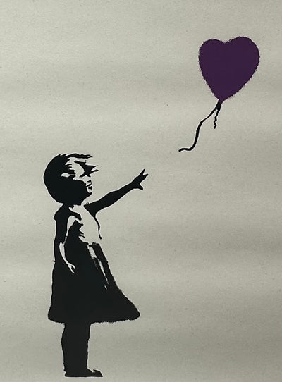 肉筆☆油絵☆F20号『赤い風船に手を伸ばす少女』右Banksy/模写 GIRL WITH BALLOON(purple) 風船と少女 – アート・プロジェクト